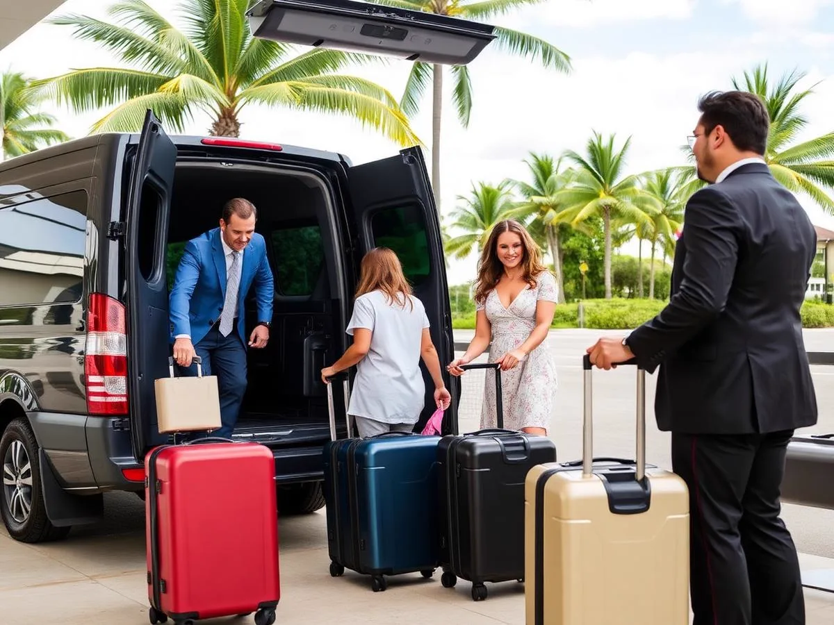 Famille avec bagages prise en charge lors d'un transfert privé